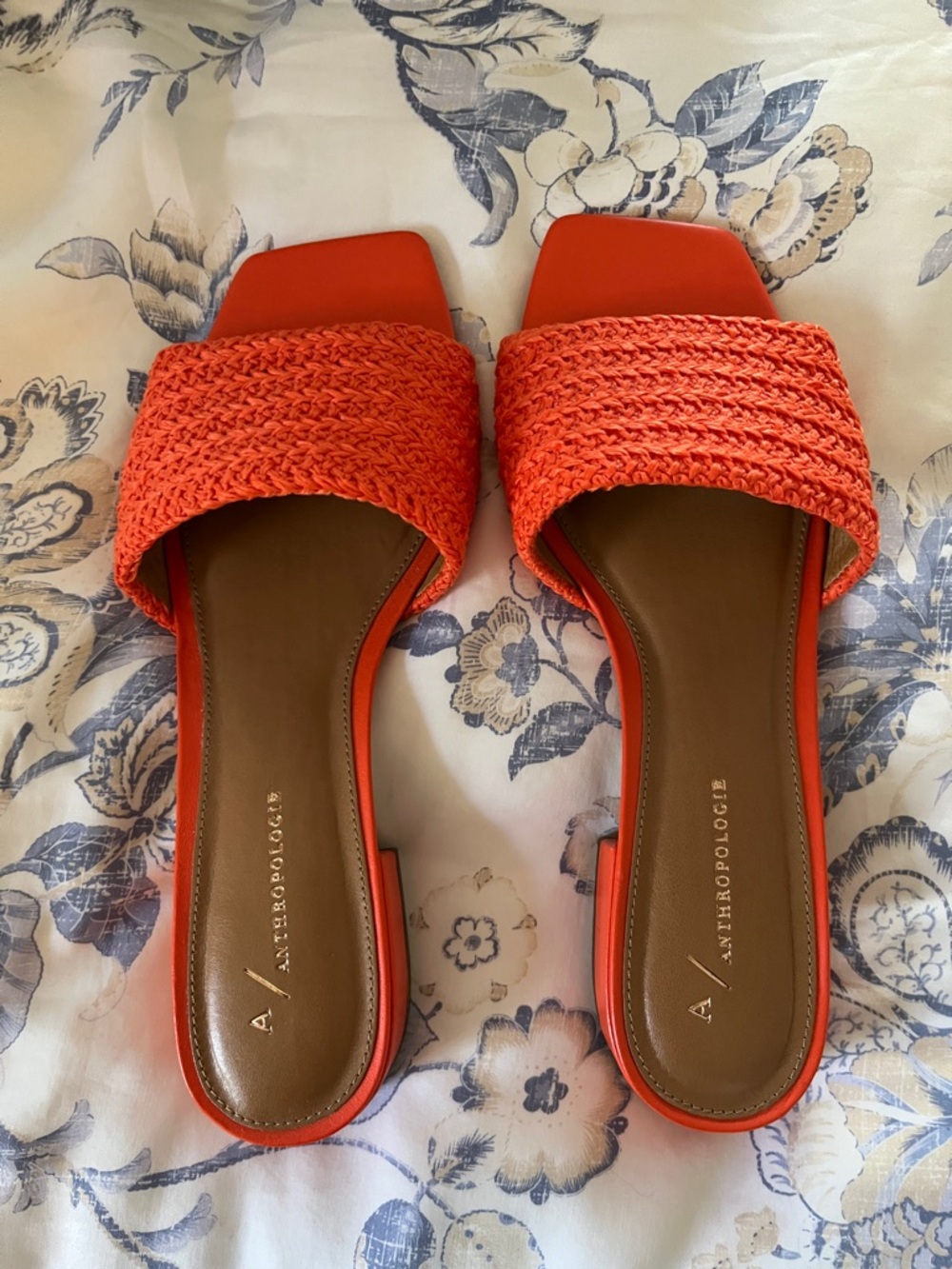 Anthropologie Woven Coral Slide Mules